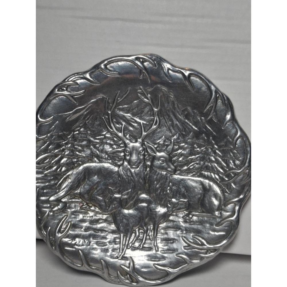 Arthur Court 1996 Elk Deer Family Aluminum Wildlife Decorative Plate Platter